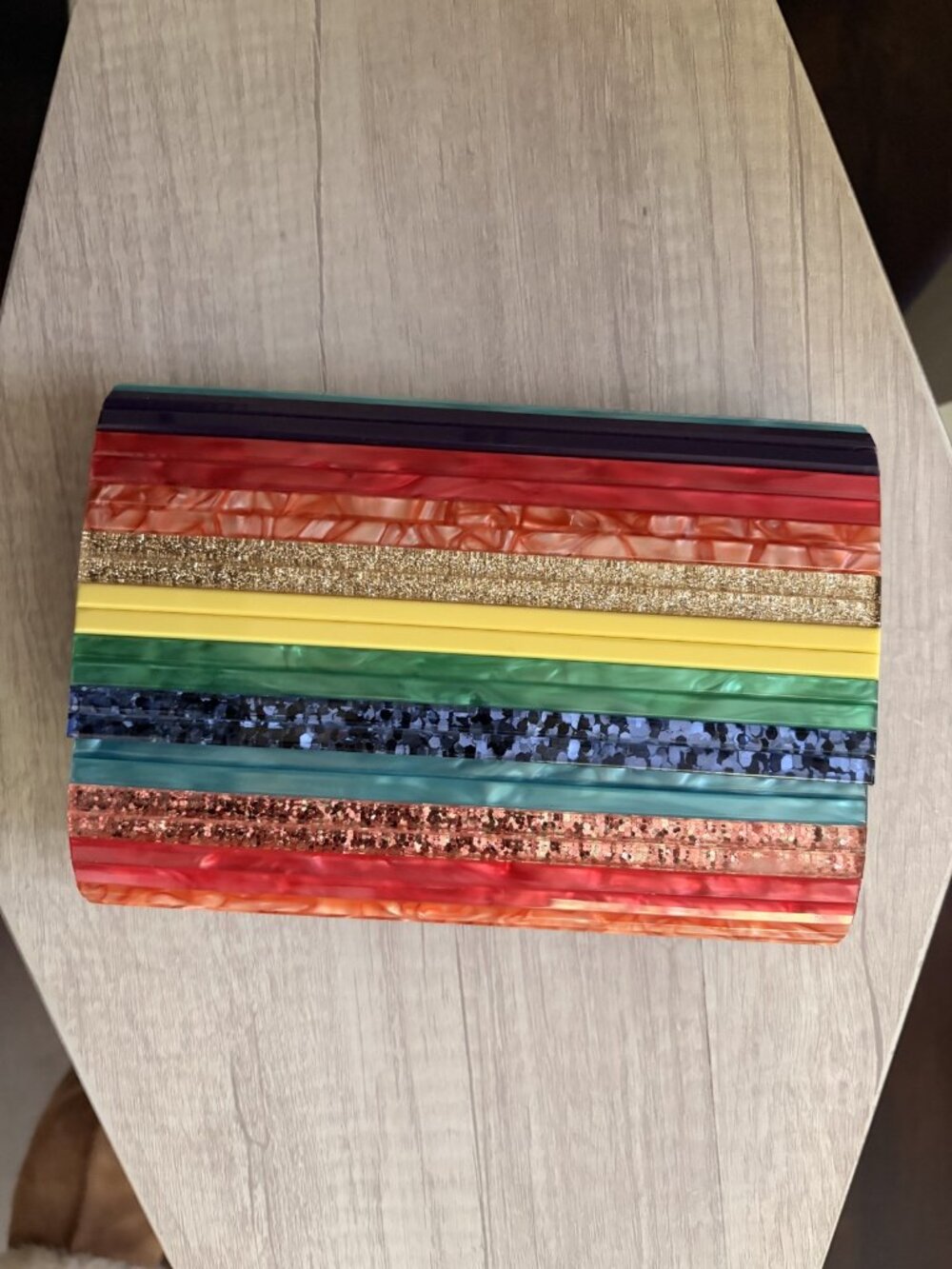 Kurt Geiger Rainbow Striped Acrylic Box Clutch